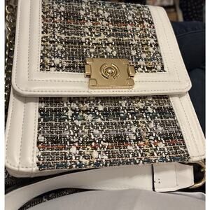 Women’s Crossbody Tweed Boxy Shoulder Bag Elegant Classy Winter White